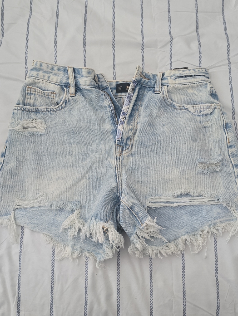 Distressed Light Blue High-Rise Denim Shorts